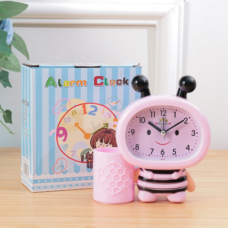 Đồng Hồ Đặt Bàn Hình Chú Ong Cute Có Báo Thức Và Ngăn Để Bút
