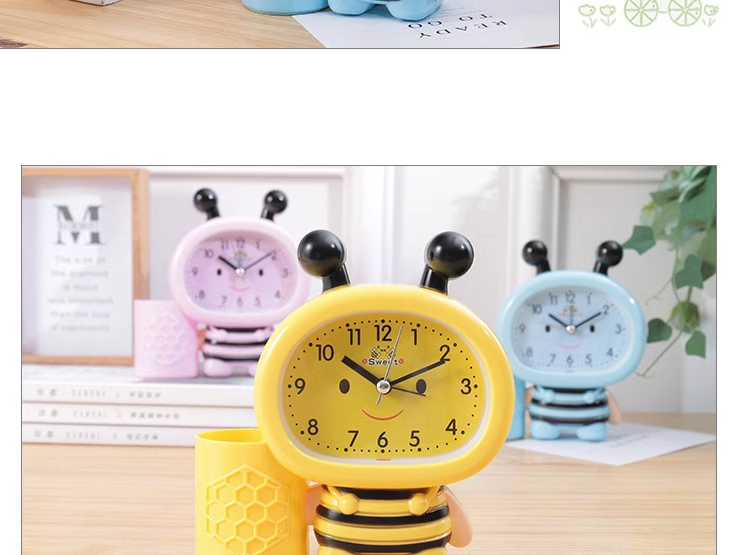 Đồng Hồ Đặt Bàn Hình Chú Ong Cute Có Báo Thức Và Ngăn Để Bút