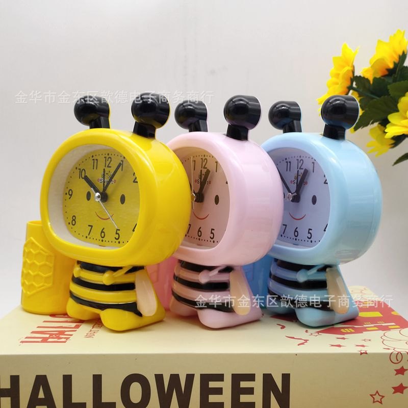 Đồng Hồ Đặt Bàn Hình Chú Ong Cute Có Báo Thức Và Ngăn Để Bút