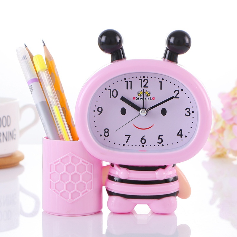 Đồng Hồ Đặt Bàn Hình Chú Ong Cute Có Báo Thức Và Ngăn Để Bút
