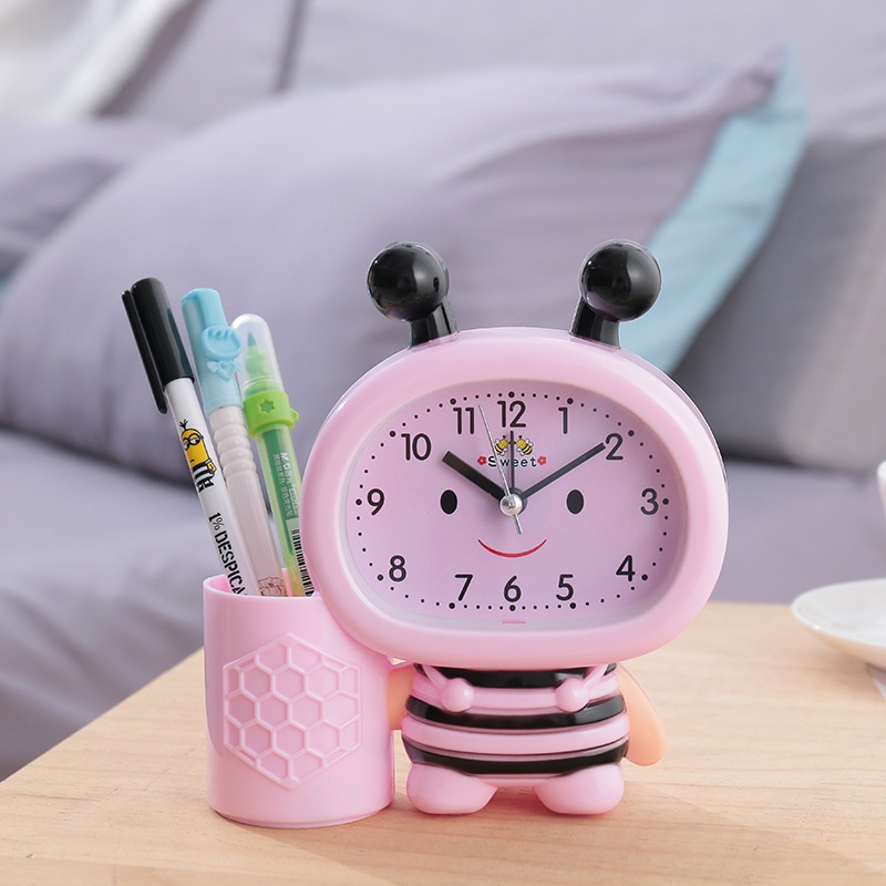 Đồng Hồ Đặt Bàn Hình Chú Ong Cute Có Báo Thức Và Ngăn Để Bút