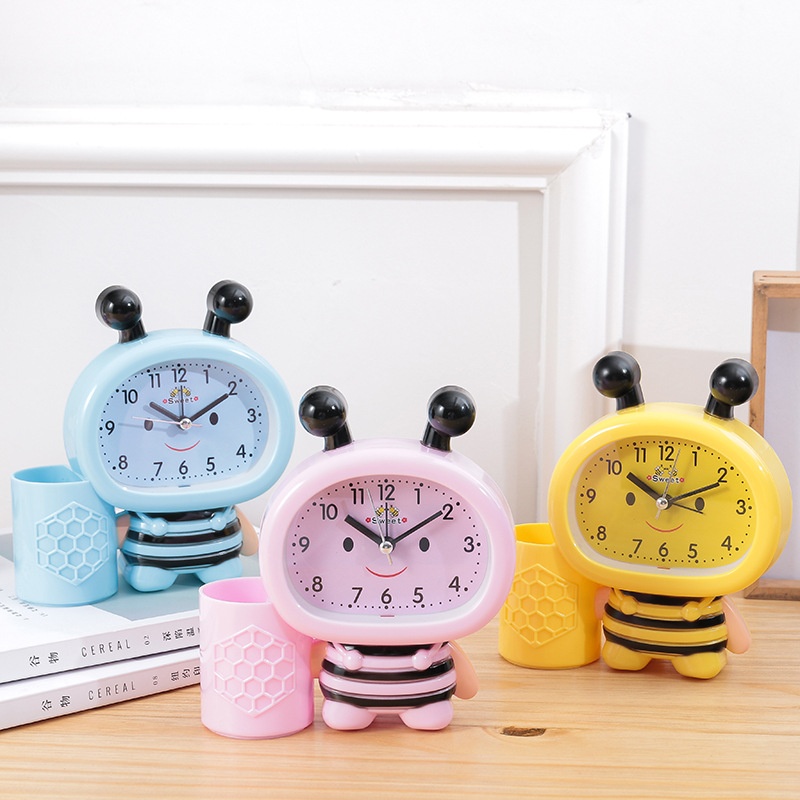 Đồng Hồ Đặt Bàn Hình Chú Ong Cute Có Báo Thức Và Ngăn Để Bút