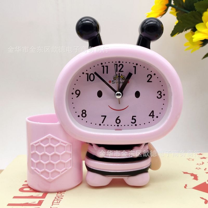 Đồng Hồ Đặt Bàn Hình Chú Ong Cute Có Báo Thức Và Ngăn Để Bút