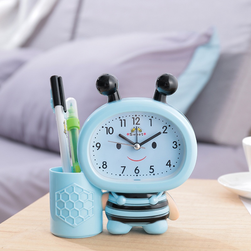 Đồng Hồ Đặt Bàn Hình Chú Ong Cute Có Báo Thức Và Ngăn Để Bút