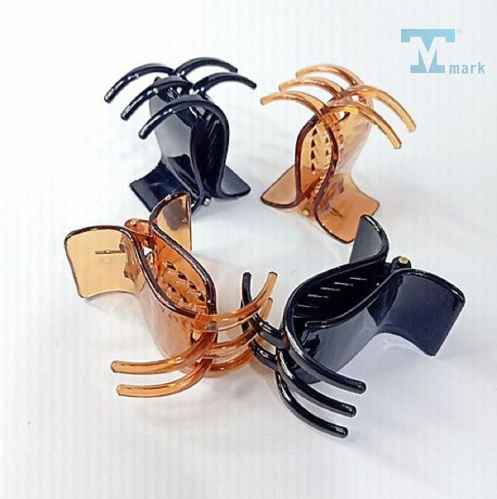 Vỉ 12 Kẹp Tóc Càng Cua 5 Răng Loại To (Cánh Vuông/6 Đen 6 Nâu)