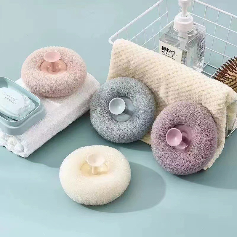 Bông Tắm Xơ Mướp Tròn Có Giác Hút Gắn Tường - VÀNG