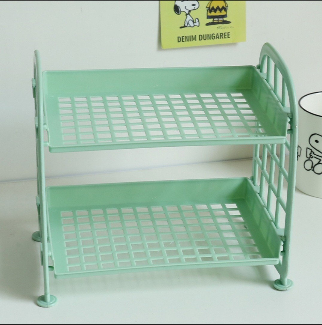 Kệ 2 Tầng Để Bàn Kiểu Caro Lắp Ghép 4 Chi Tiết MẪU MỚI - XANH LÁ