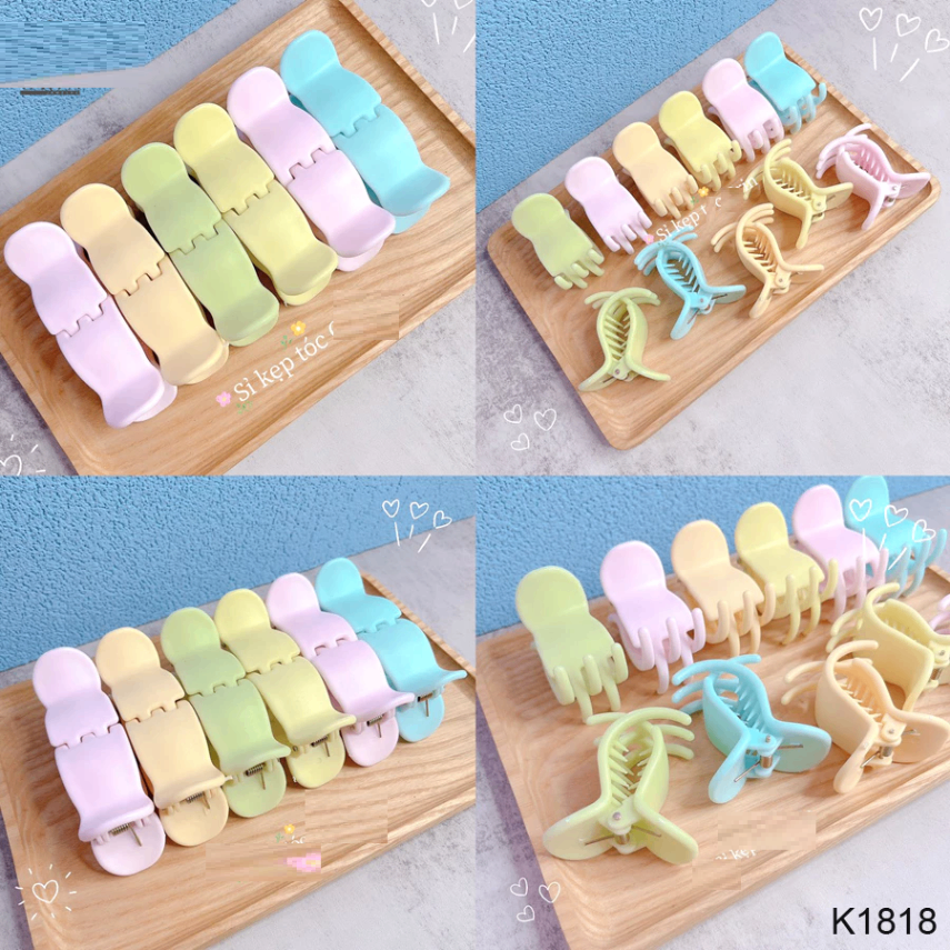 Set 12 Kẹp Càng Cua 5 Răng 6 Màu (Loại Bầu Màu Pastel)