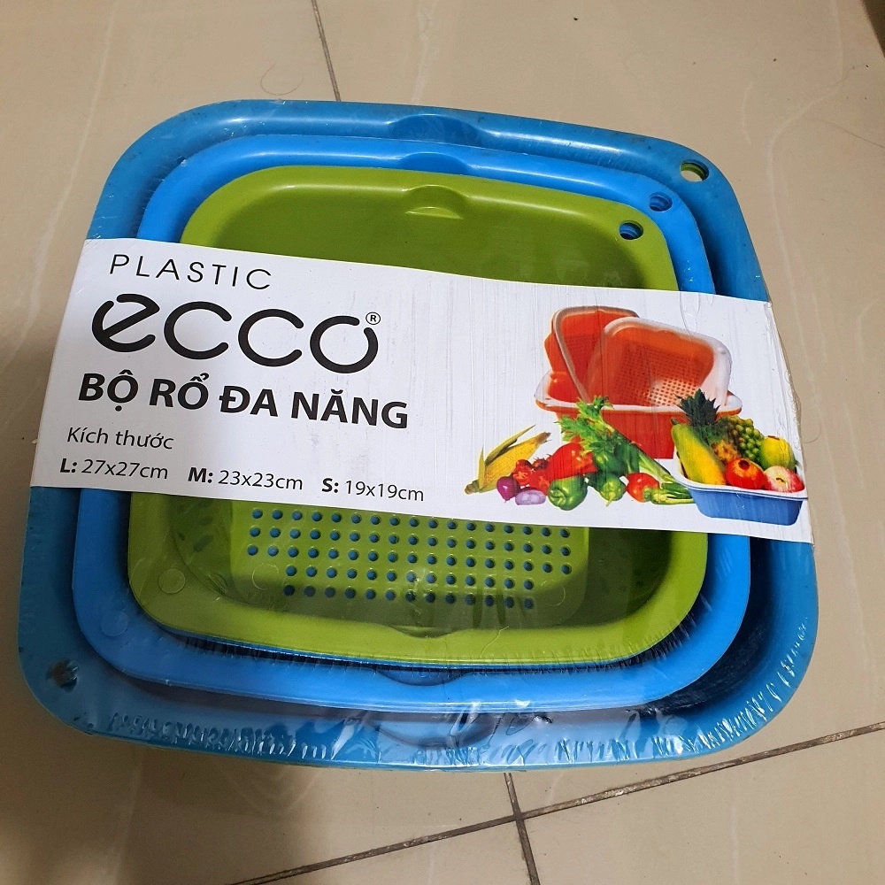 Set 3 Bộ Rổ Chậu Nhựa To Nhỏ Nhà Bếp ECCO(3 RỔ + 3 CHẬU)
