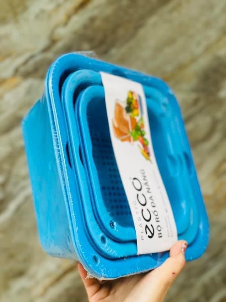Set 3 Bộ Rổ Chậu Nhựa To Nhỏ Nhà Bếp ECCO(3 RỔ + 3 CHẬU)