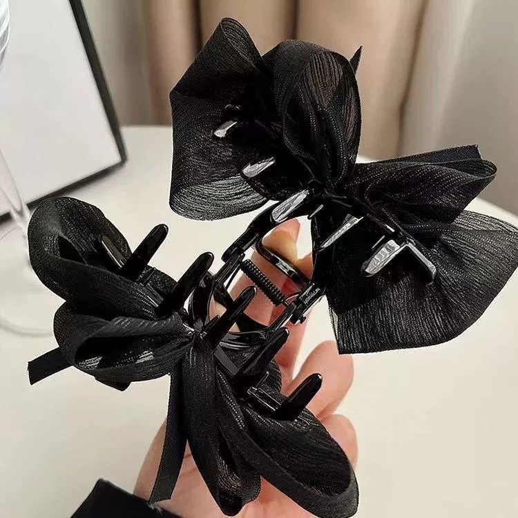 Kẹp Tóc Ngoạm 10cm 4 Nơ Ruy Băng Kim Tuyến - MÀU NÂU