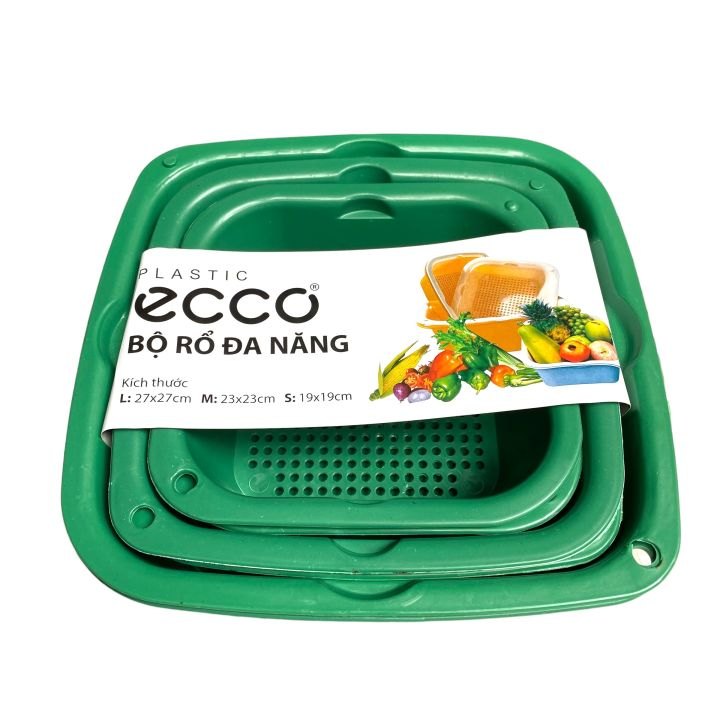 Set 3 Bộ Rổ Chậu Nhựa To Nhỏ Nhà Bếp ECCO(3 RỔ + 3 CHẬU)