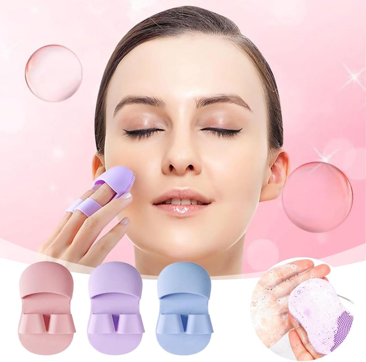 Cọ Rửa Mặt Silicon Đeo Ngón Tay Tiện Lợi(Bàn Chải Rửa Mặt) - MÀU XANH