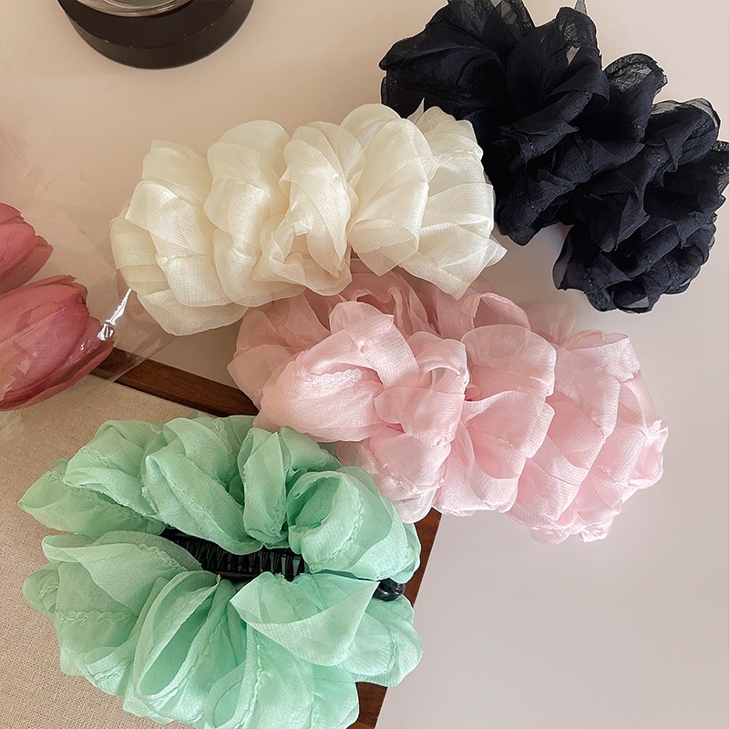 Kẹp Tóc Hoa Voan Lụa Mây Bồng Bềnh MẪU MỚI 13cm - Xanh