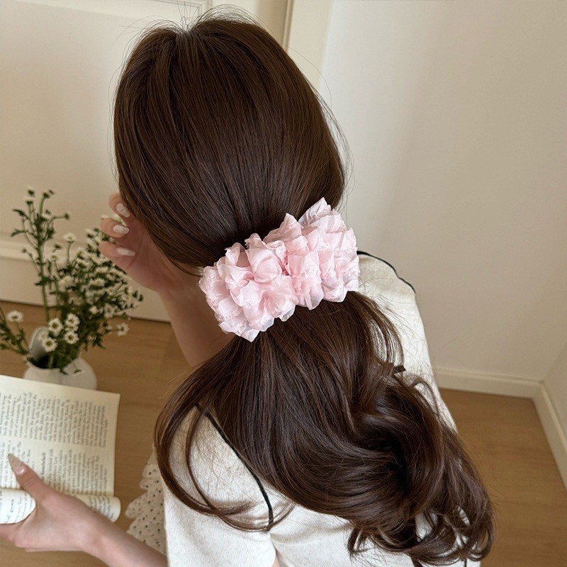 Kẹp Tóc Hoa Voan Lụa Mây Bồng Bềnh MẪU MỚI 13cm - Xanh