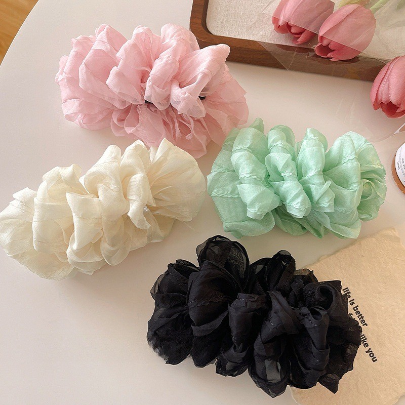 Kẹp Tóc Hoa Voan Lụa Mây Bồng Bềnh MẪU MỚI 13cm - Xanh