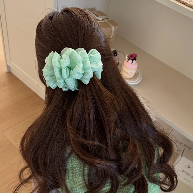 Kẹp Tóc Hoa Voan Lụa Mây Bồng Bềnh MẪU MỚI 13cm - Xanh