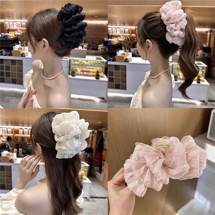 Kẹp Tóc Hoa Voan Lụa Mây Bồng Bềnh MẪU MỚI 13cm - Trắng