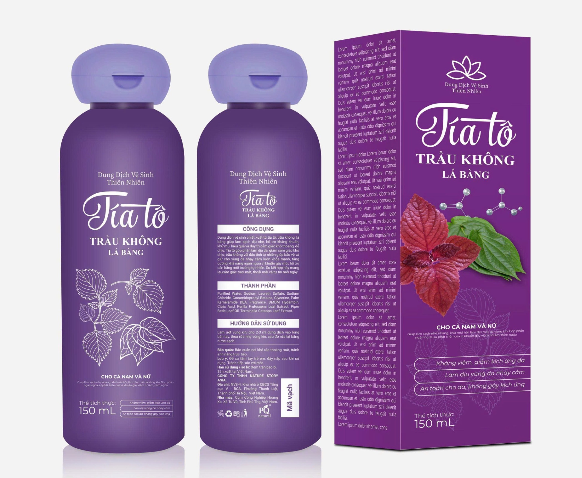 Dung Dịch Vệ Sinh Phụ Nữ Tía Tô Trầu Không Lá Bàng 150ml MV921108 - TÍA TÔ MV921108 / THÙNG 120