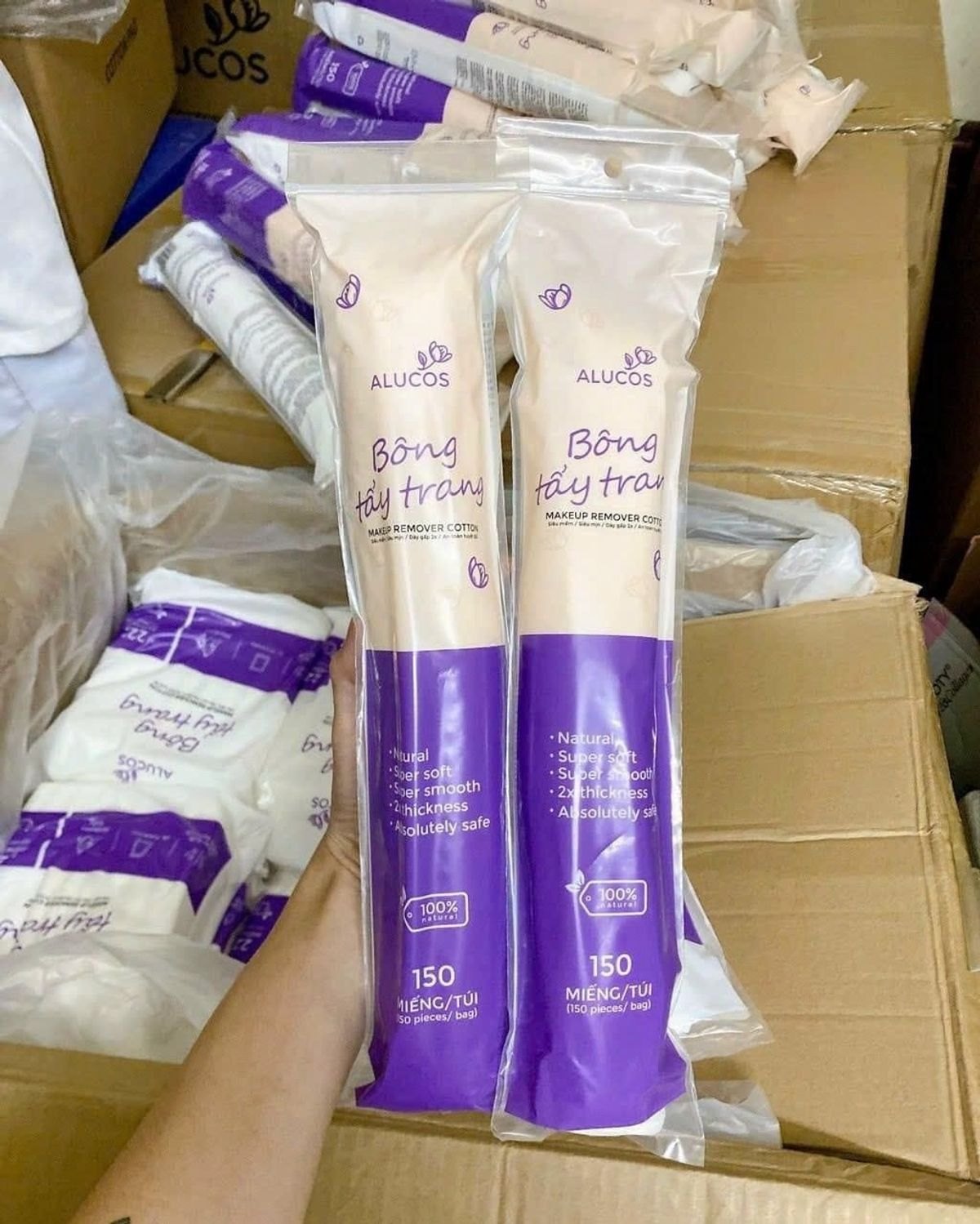 Bông Tẩy Trang Alucos 150 Miếng (Gói Dài Tròn)