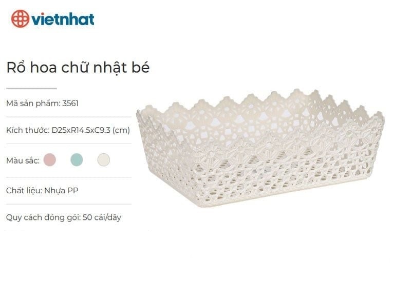 Rổ Hoa Chữ Nhật Việt Nhật Cỡ Bé Mã 3561 - Trắng