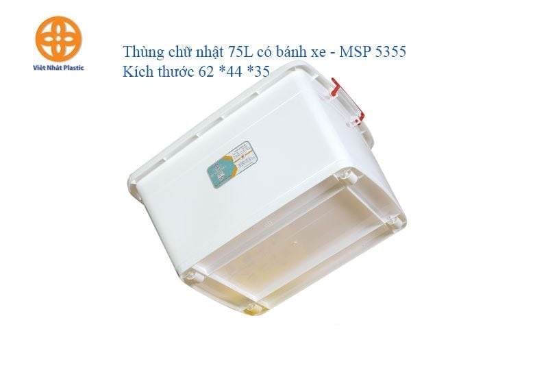 Thùng Việt Nhật Hình Chữ Nhật Màu Trắng 75L Mã 5335 (Có Bánh Xe)