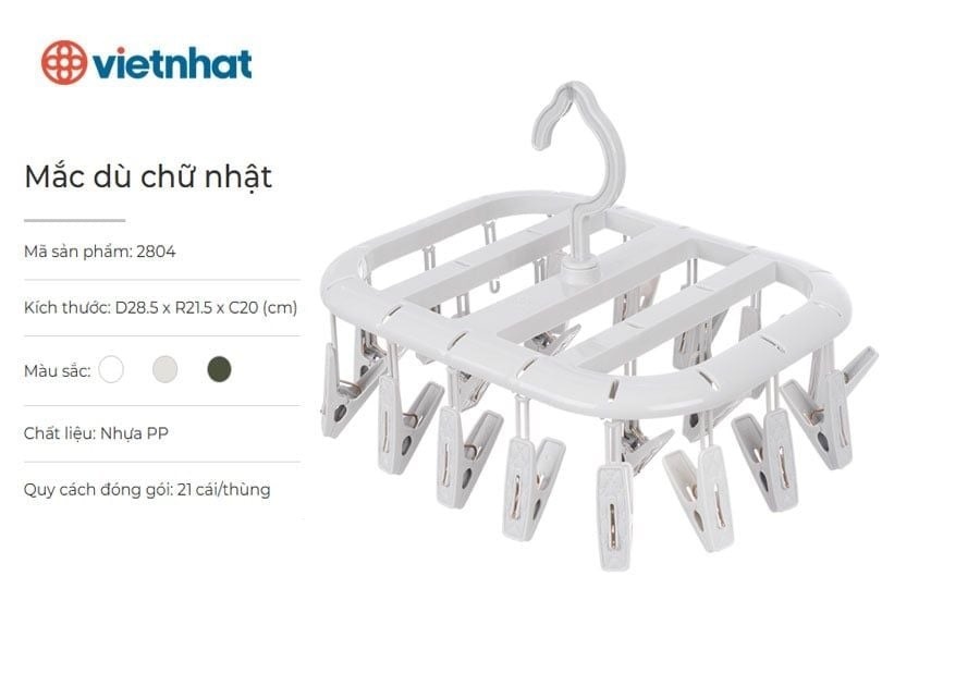 Mắc Dù Chữ Nhật Việt Nhật Mã 2804 - Trắng
