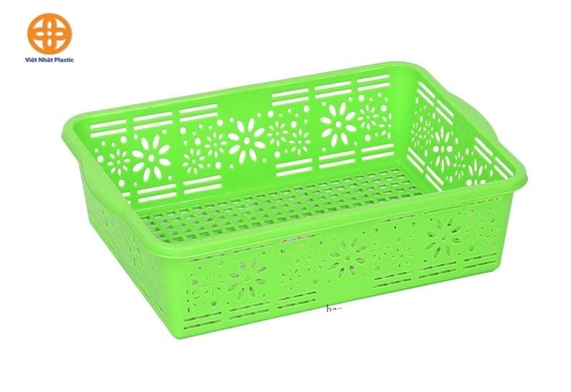 Rổ Chữ Nhật Hoa Cỡ Trung Mã 3456 - kem