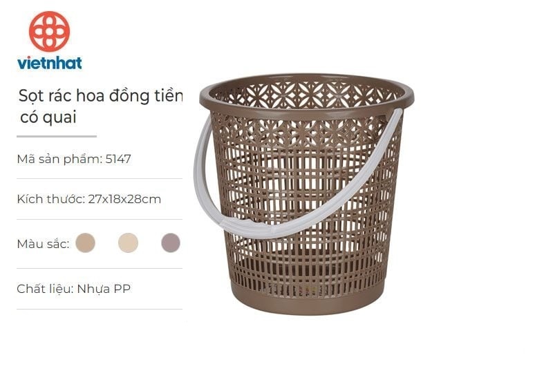 Sọt Rác Hoa Đồng Tiền Việt Nhật Mã 5147 - Nâu