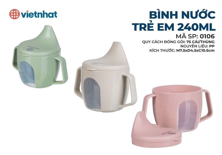 Bình Nước Trẻ Em Việt Nhật 240ml Mã 0106 - Xanh Lá