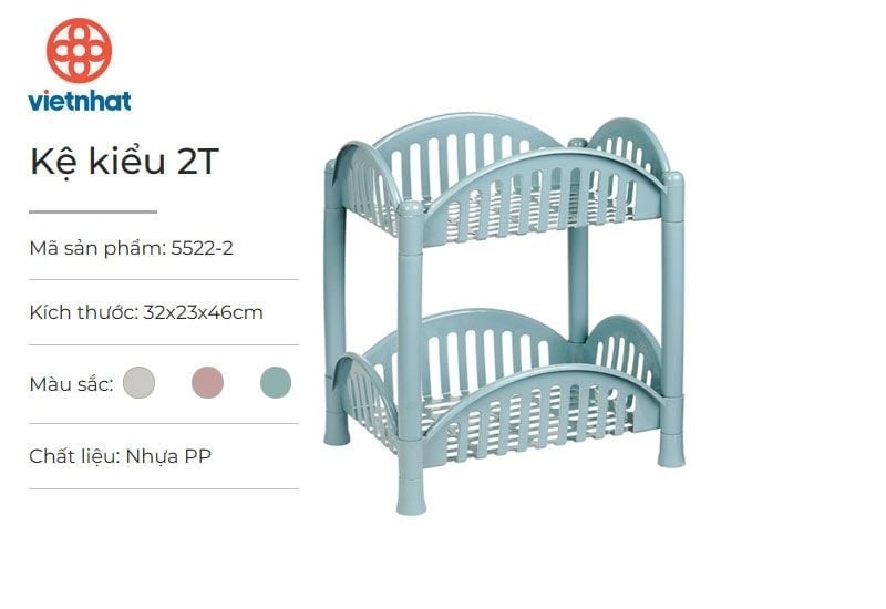 Kệ 2 Tầng Việt Nhật Lắp Ghép Mã 5522-2 - Xanh