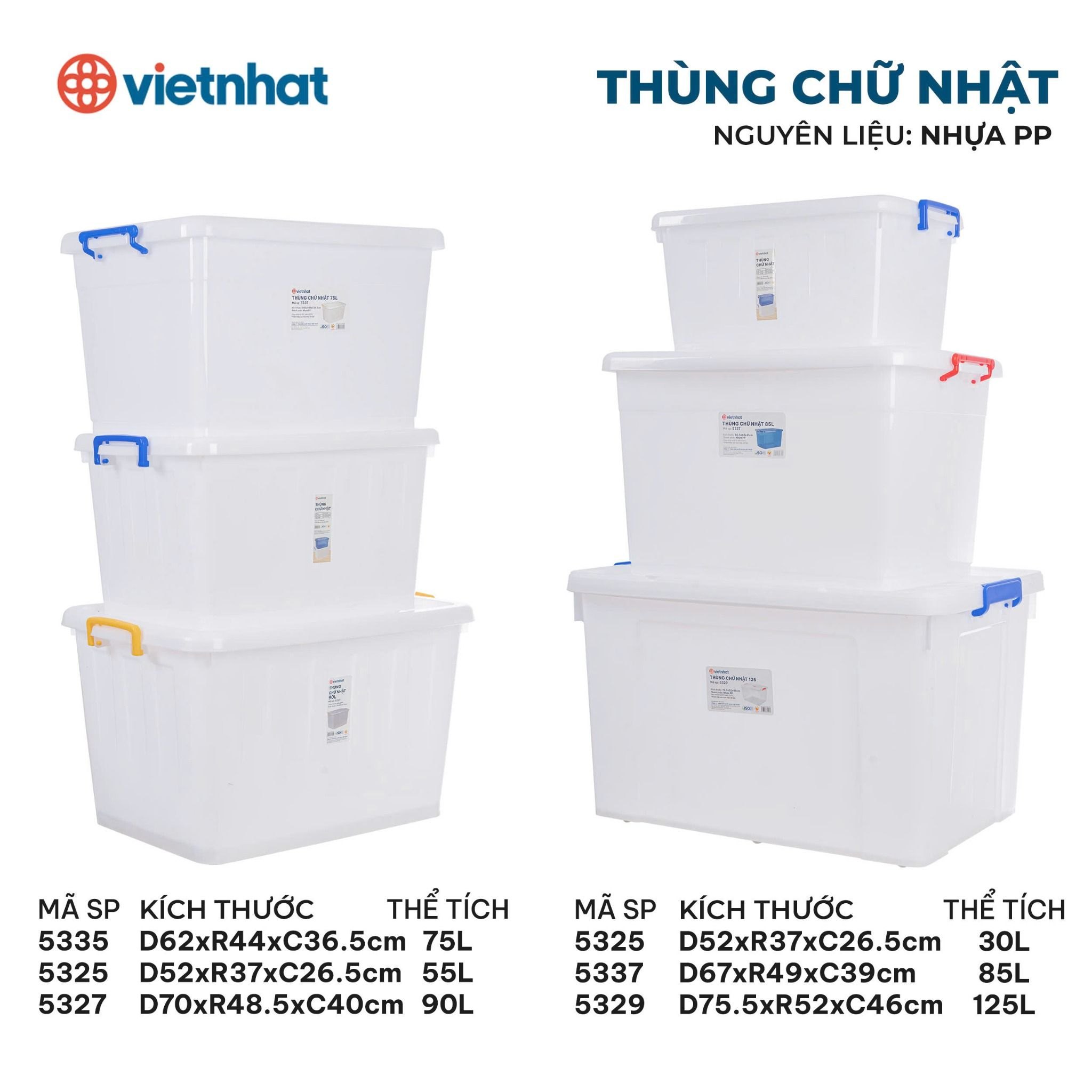 Thùng Nhựa Chữ Nhật 55L Màu Trắng Có Bánh Xe Mã 5326