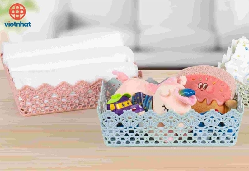 Rổ Hoa Chữ Nhật Việt Nhật Cỡ Bé Mã 3561 - Hồng