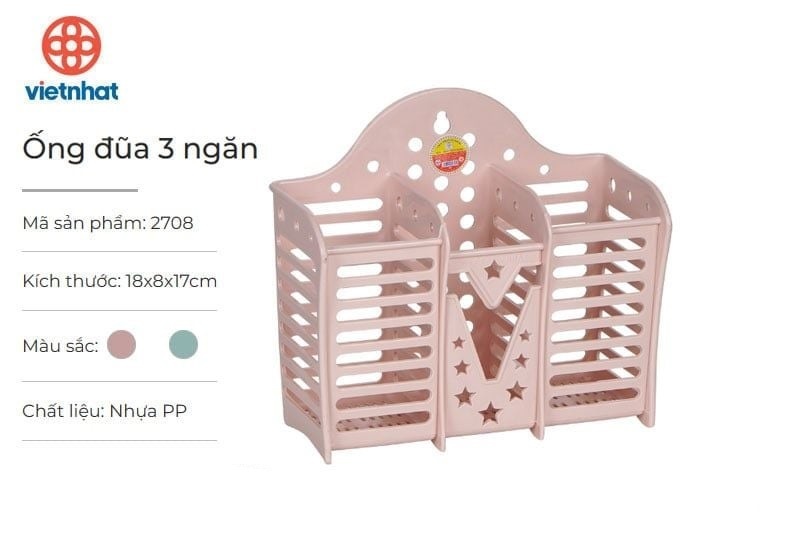 Ống Đũa 3 Ngăn Việt Nhật Mã 2708 - Hồng