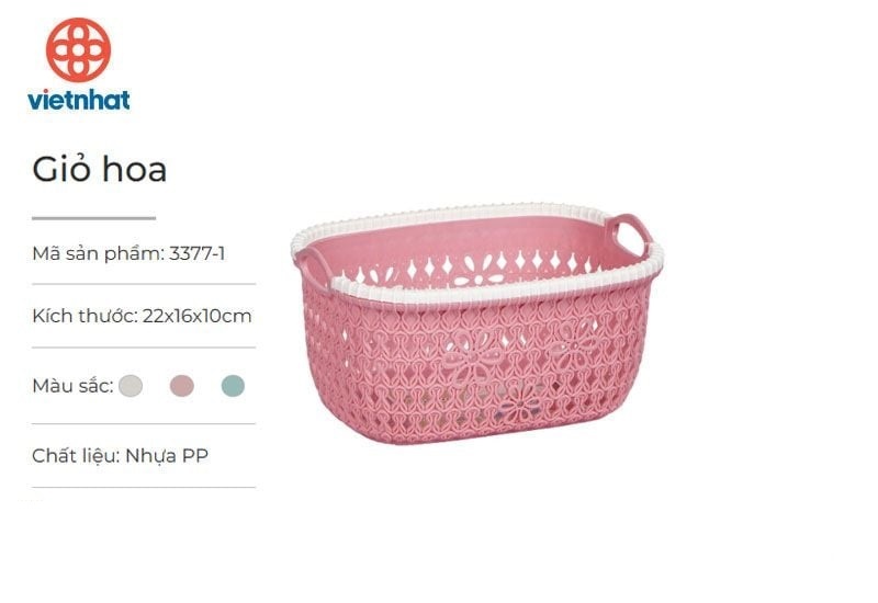Giỏ Hoa Việt Nhật Cỡ Bé Mã 3377-2 - Hồng Quai Trắng