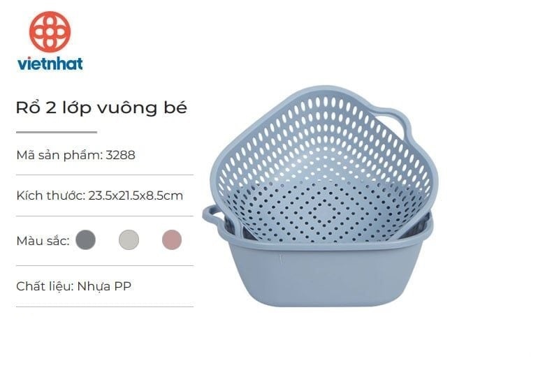 Rổ Kèm Chậu Vuông Bé Mã 3288 - Xanh Xám
