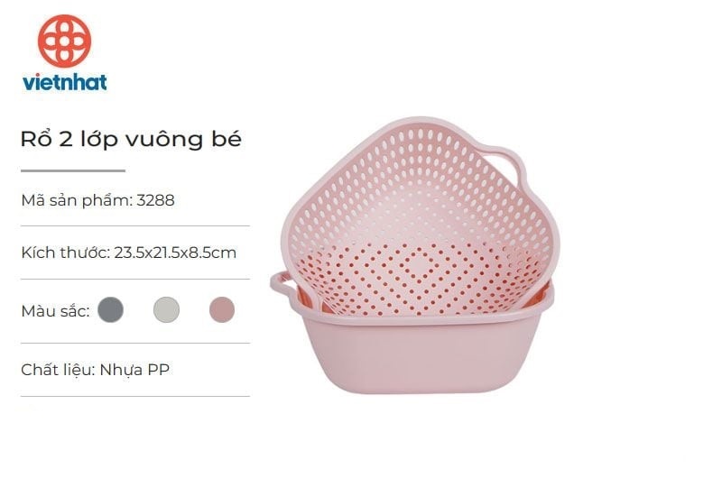 Rổ Kèm Chậu Vuông Bé Mã 3288 - Hồng
