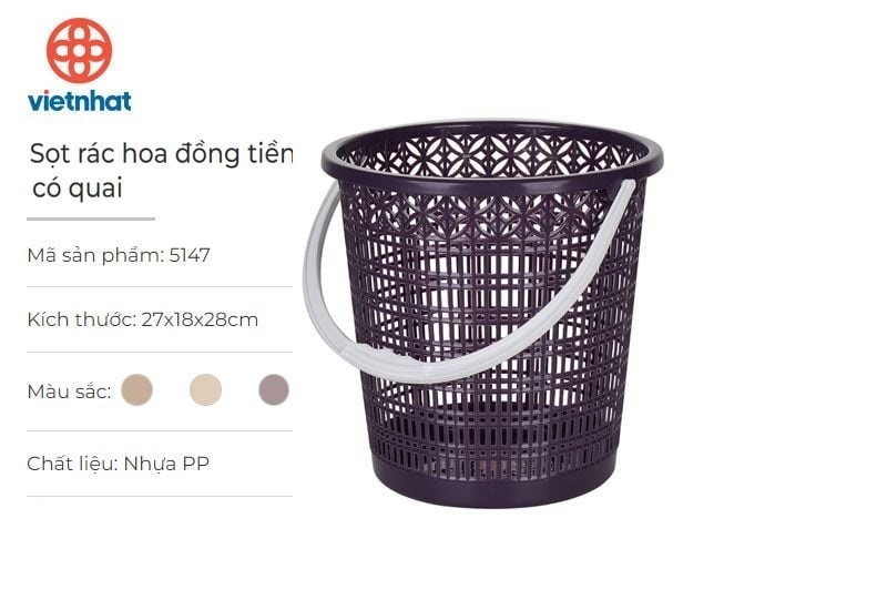 Sọt Rác Hoa Đồng Tiền Việt Nhật Mã 5147 - Tím