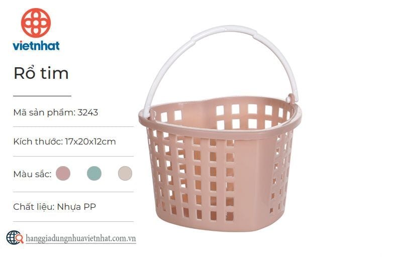 Rổ Trái Tim Có Quai Việt Nhật Mã 3243 - Trắng
