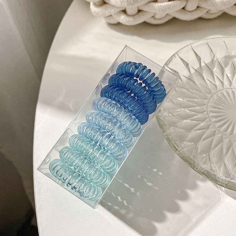 Set 9 Dây Buộc Tóc Lò Xo Có Hộp Nhựa - #4 XANH DƯƠNG