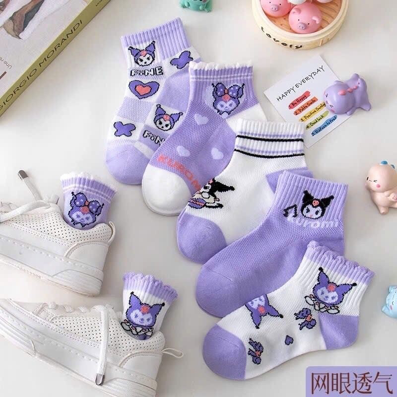 Set 5 Đôi Tất Trẻ Em Bé Gái KUROMI (Túi Zip - TÍM)