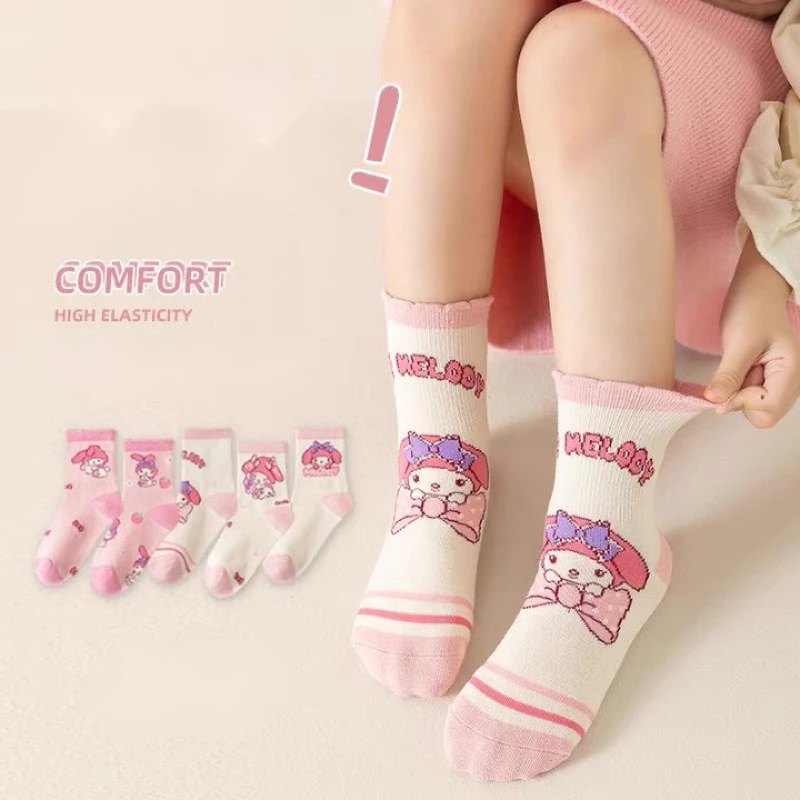 Set 5 Đôi Tất Trẻ Em Bé Gái MELODY (Túi Zip/HỒNG)