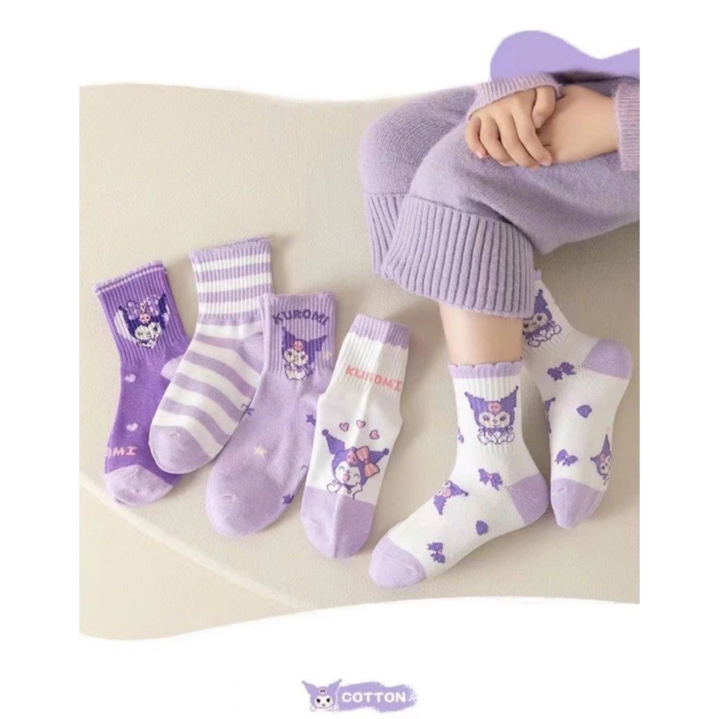 Set 5 Đôi Tất Trẻ Em Bé Gái KUROMI (Túi Zip - TÍM)