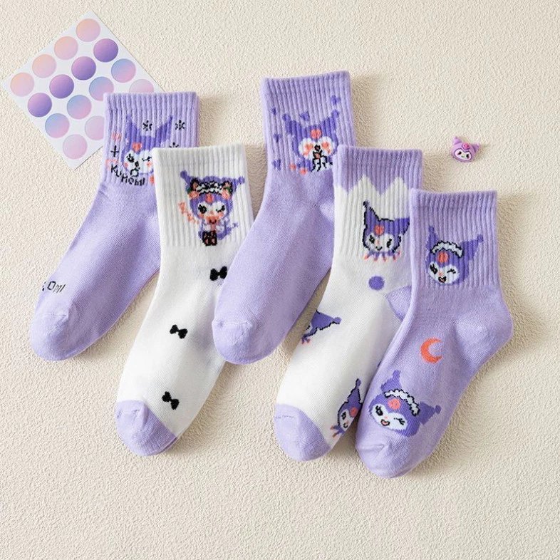 Set 5 Đôi Tất Trẻ Em Bé Gái KUROMI (Túi Zip - TÍM)
