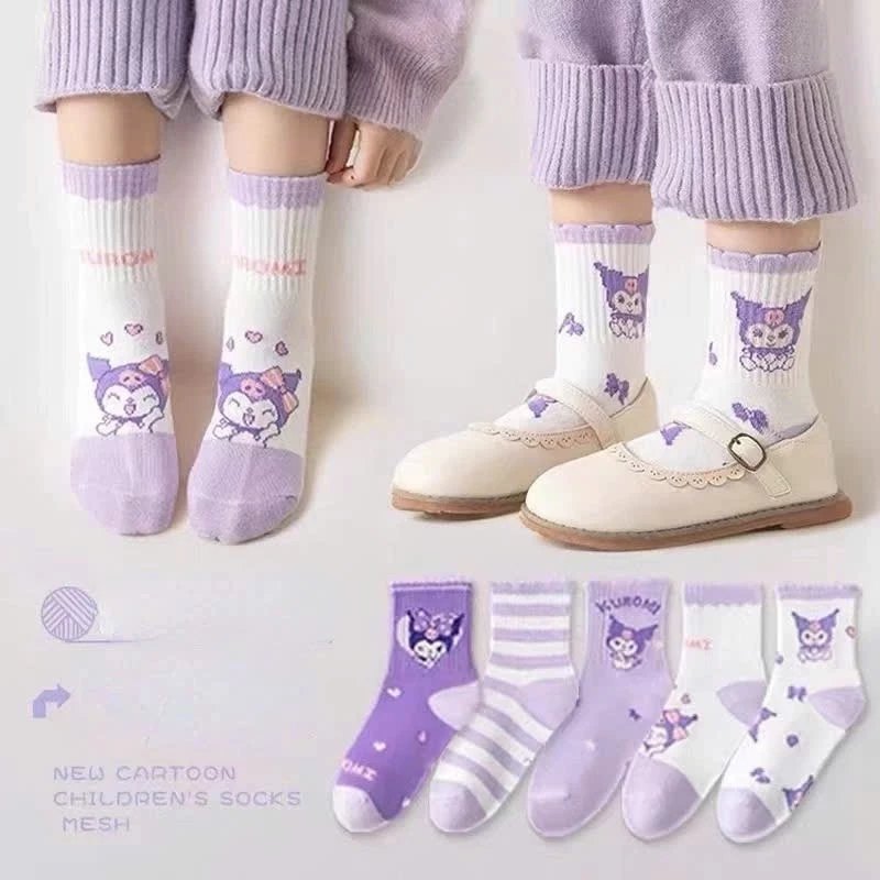 Set 5 Đôi Tất Trẻ Em Bé Gái KUROMI (Túi Zip - TÍM)
