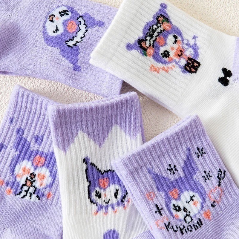 Set 5 Đôi Tất Trẻ Em Bé Gái KUROMI (Túi Zip - TÍM)