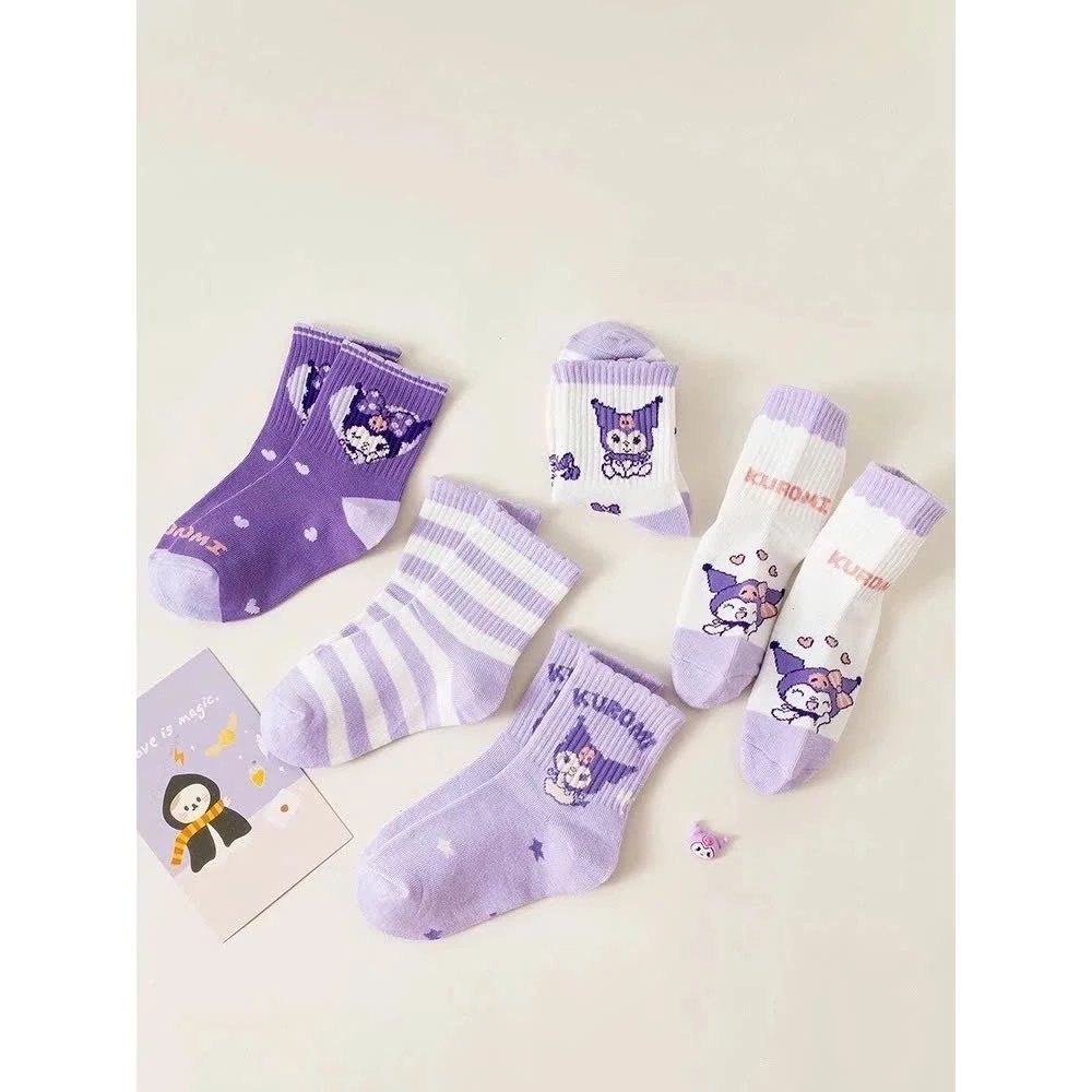 Set 5 Đôi Tất Trẻ Em Bé Gái KUROMI (Túi Zip - TÍM)