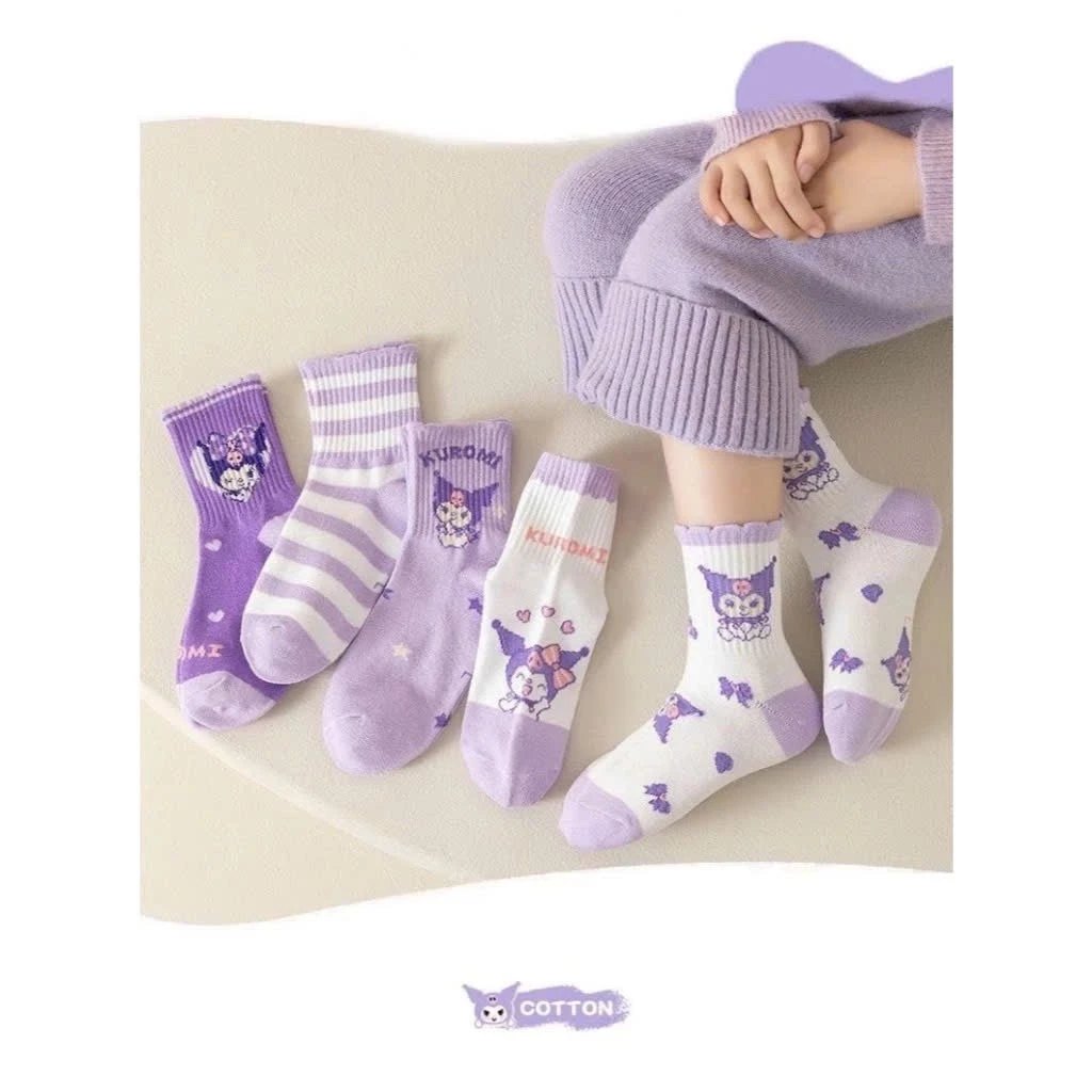 Set 5 Đôi Tất Trẻ Em Bé Gái KUROMI (Túi Zip - TÍM)