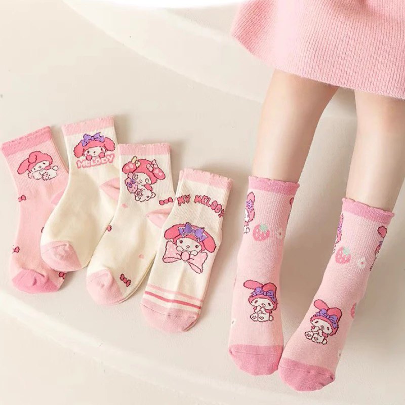 Set 5 Đôi Tất Trẻ Em Bé Gái MELODY (Túi Zip/HỒNG)