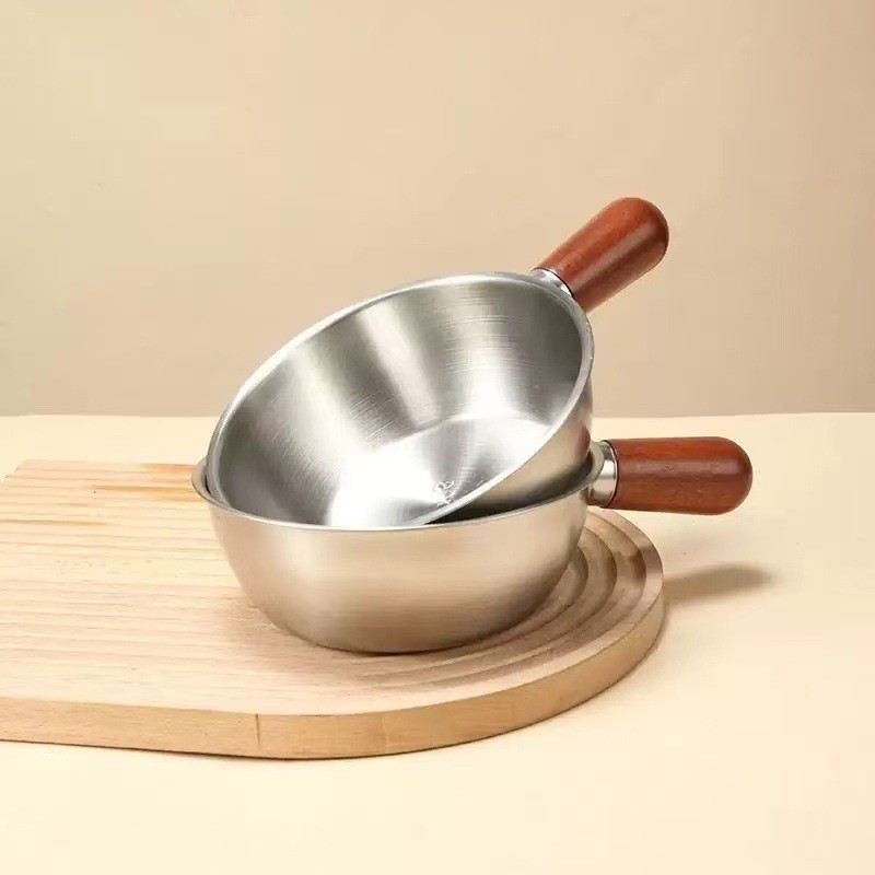 Chảo inox Mini Cán Gỗ 14cm (Ko Nắp)